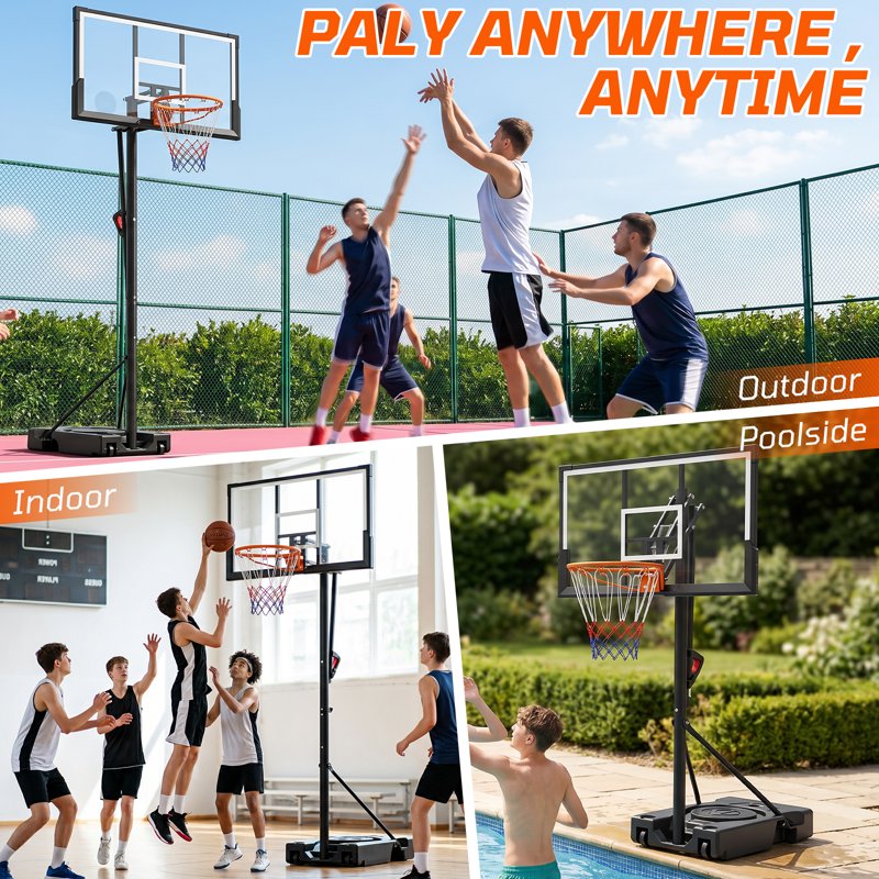 Portable Adjustable Basketball Hoop System with Shatterproof Backboard - Outdoor Indoor 44 Inch