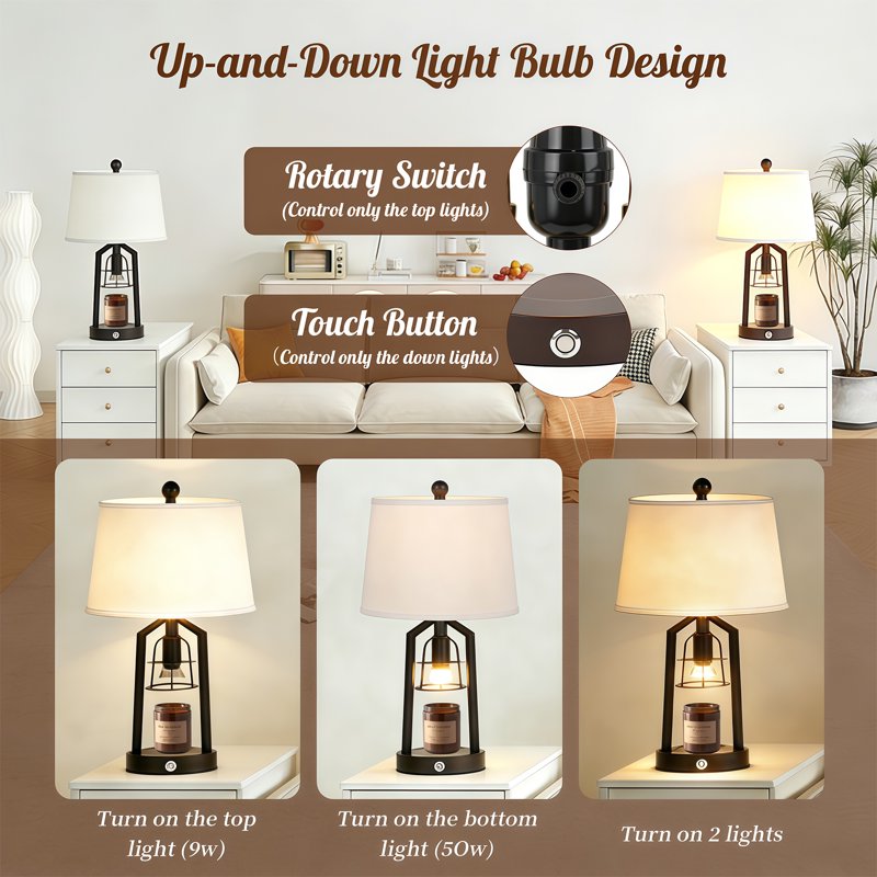 Farmhouse Candle Warmer Table Lamp with Touch Control & 3-Way Dimming - Black 23"