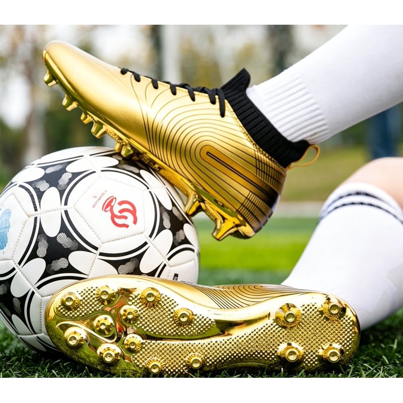 Men's Soccer Cleats High-Top Unisex Football Boots with Golden Soles – Outdoor & Indoor Release (Variation 5, Gold)