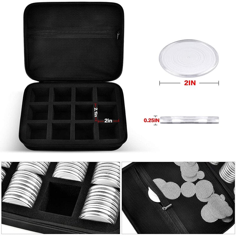 Coin Collection Storage Case with 96 Coin Capsules and Foam Gaskets - White