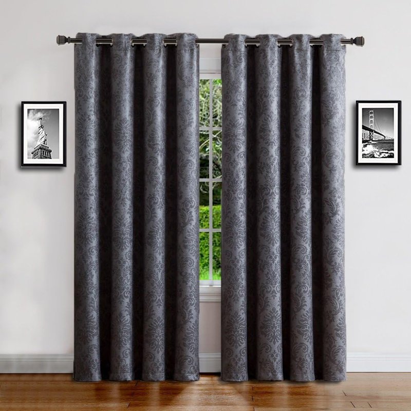 Blackout Curtains with Embossed Damask Pattern - Thermal Room Darkening Drapes for Home