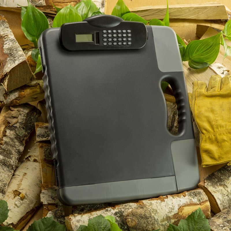 Portable Clipboard Storage Case with Built-in Calculator - Charcoal