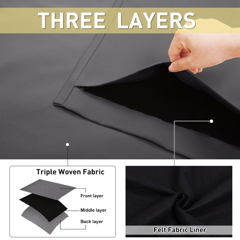 Blackout Noise Canceling Thermal Curtains for Bedroom - 3 Layers, Grommet, Grey, 52 x 72, 2 Panels