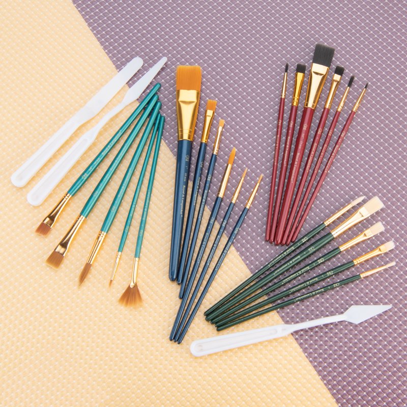 All Media Art Brushes Set - 25 Assorted Shapes & Sizes for Painting, Shading & Blending