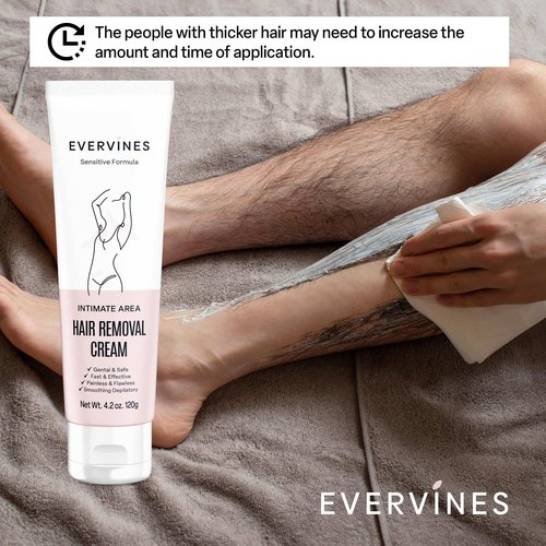 Evervines Hair Removal Cream for Women: Intimate Area Bikini Line Depilatory for Face Legs Underarms - Gentle Formula for Home Travel Use with An Scraper (4.2oz)
