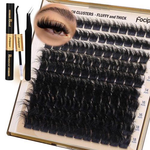 Eyelash Extension Kit Thick Lash Clusters Kit 10-18mm Fluffy Clusters Lashes 180D Individual Eyelashes Kit with Lash Bond, Lash Remover, Lash Applicator DIY Lash Extension by Focipeysa (180D-D Curl)
