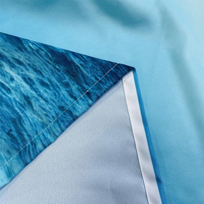 Beach Theme Window Curtains - Ocean Tropical Sea Waves Print Waterproof Grommet Drapes