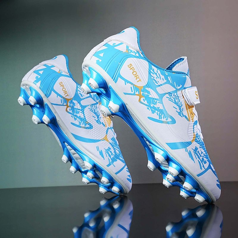 Mezzall Boys Football Cleats Firm Ground Youth Shoes with Advanced Traction, 13.5-14 Years (White/Blue) - B-209