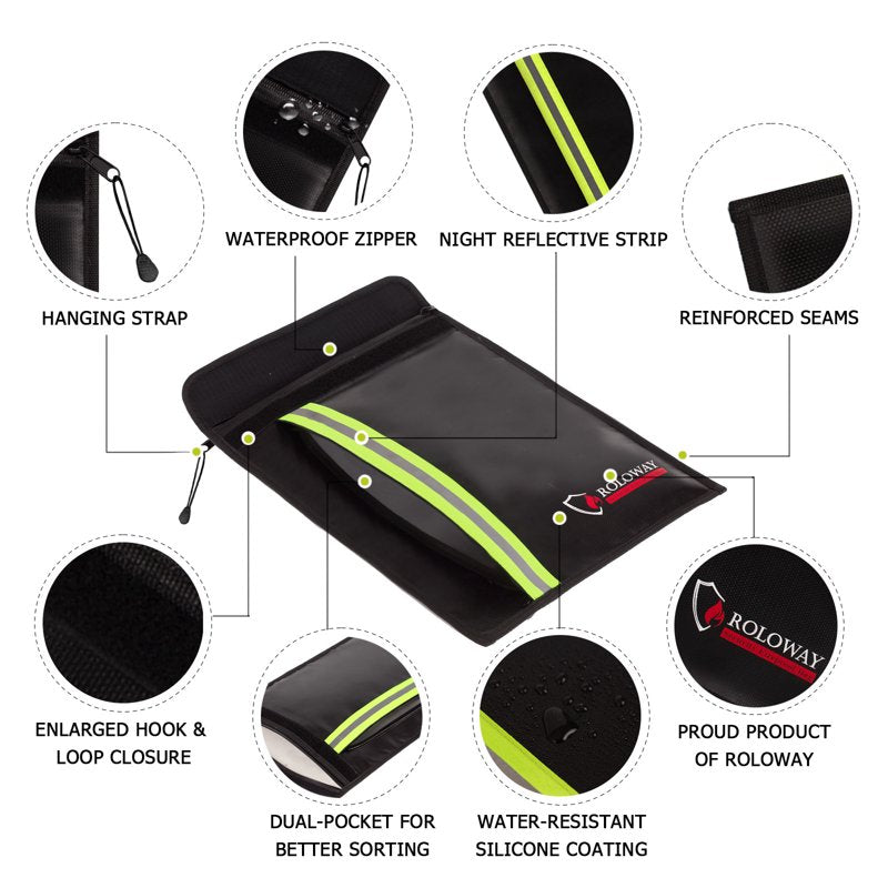 Fireproof Document Bag Waterproof & Fire Resistant 15x11 Inch with 2 Pockets