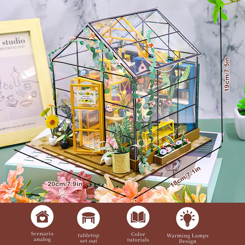 DIY Miniature Dollhouse Kit with LED Lights and Furniture - Green House Craft Model