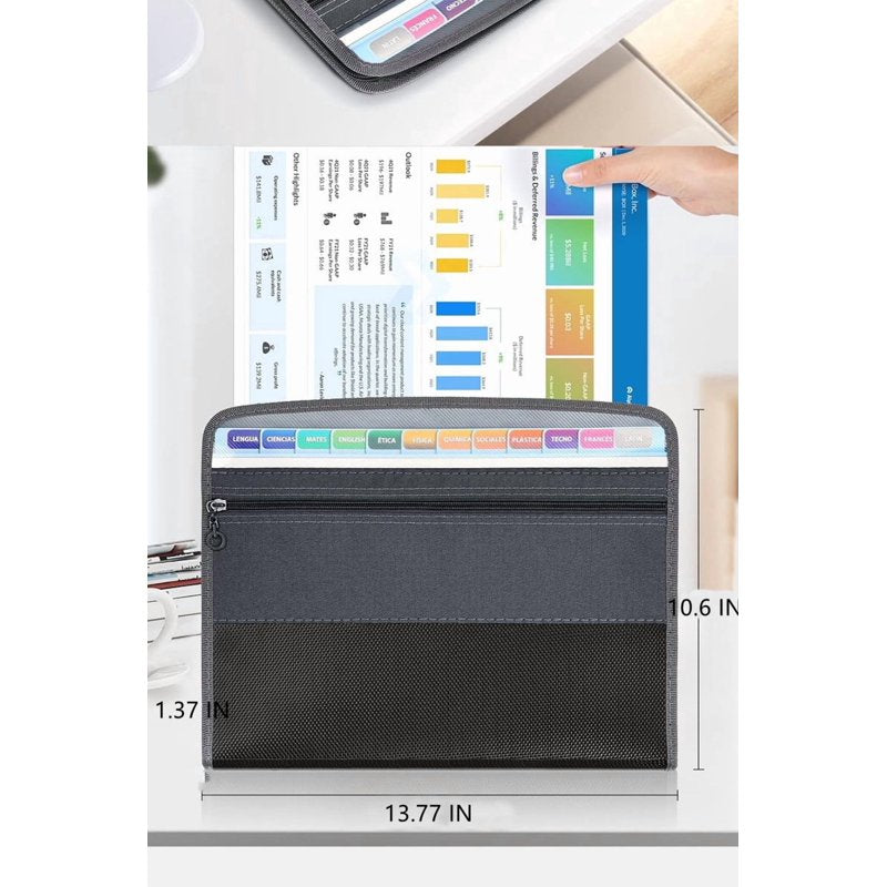 Accordion File Organizer with 13 Pockets, Portable Document Folder with Handle & Labels, Waterproof A4 & Letter Storage