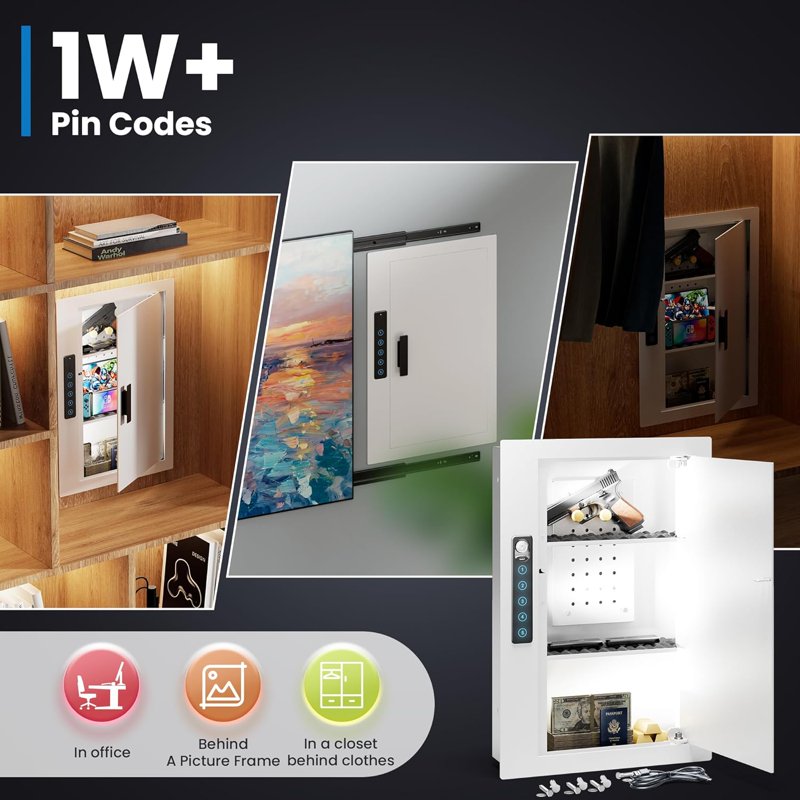 Hidden Wall Safe with Removable Pegboard & Adjustable Shelves - Secure Recessed Security Cabinet for Home & Office