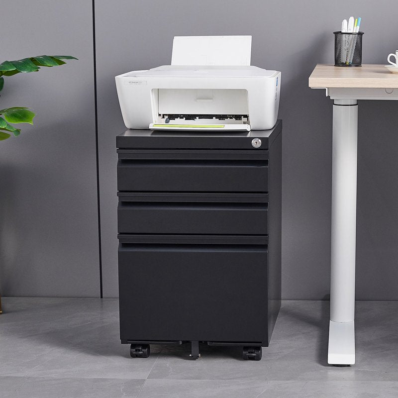 Lockable 3-Drawer Metal Filing Cabinet for Office Storage - Under Desk Mobile Filing Cabinet with Anti-Tilt Casters