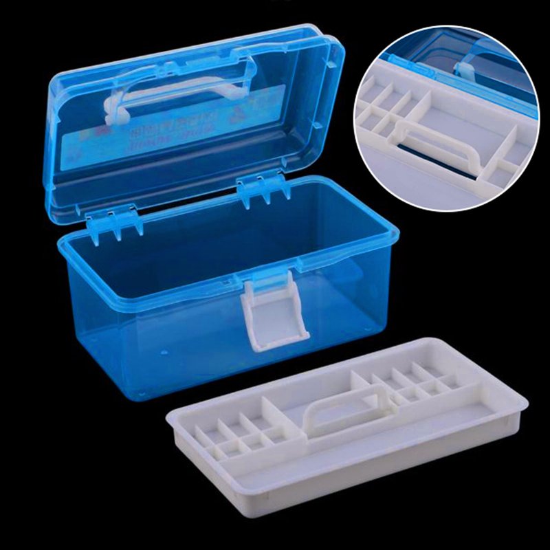 Multipurpose Portable Storage Box Organizer with Handle and Removable Tray - Blue
