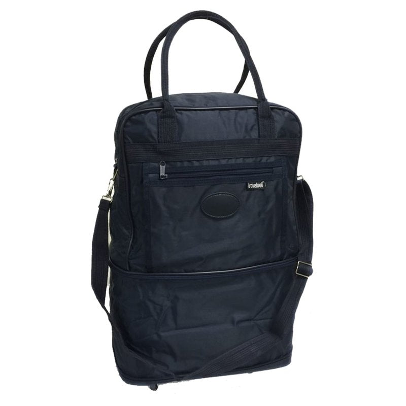 Expandable Wheeled Travel Tote Bag with Handles and Shoulder Strap – Black