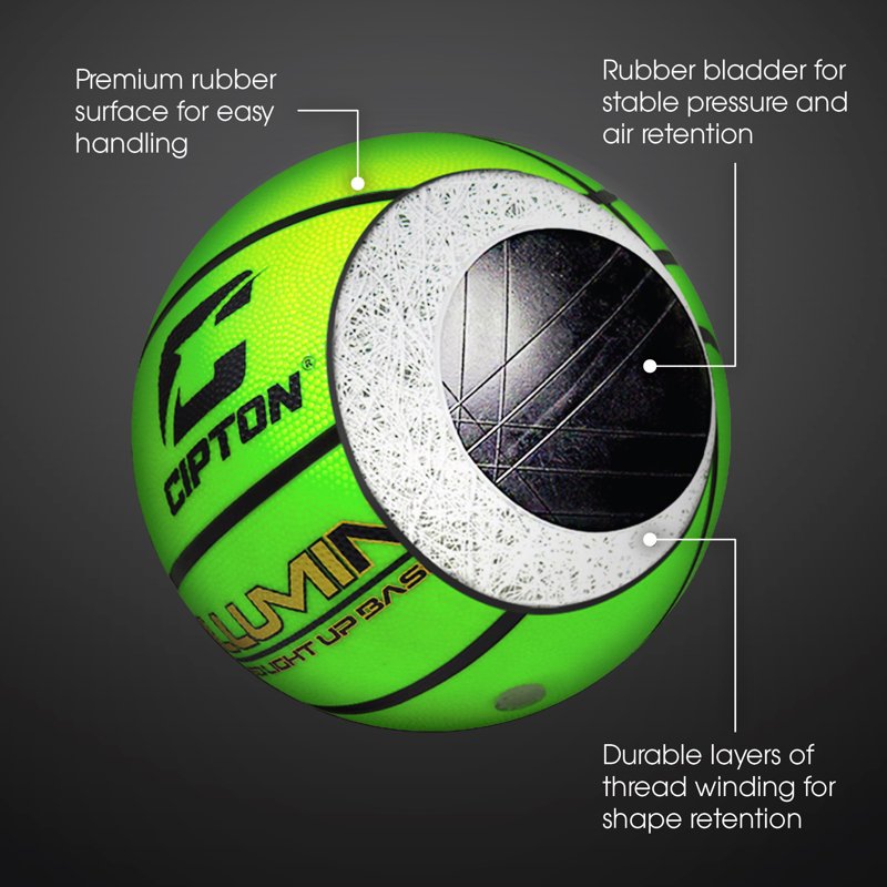 Light Up Basketball Size 6 28.5-Inch LED Glow Rubber Ball for Indoor Outdoor Play