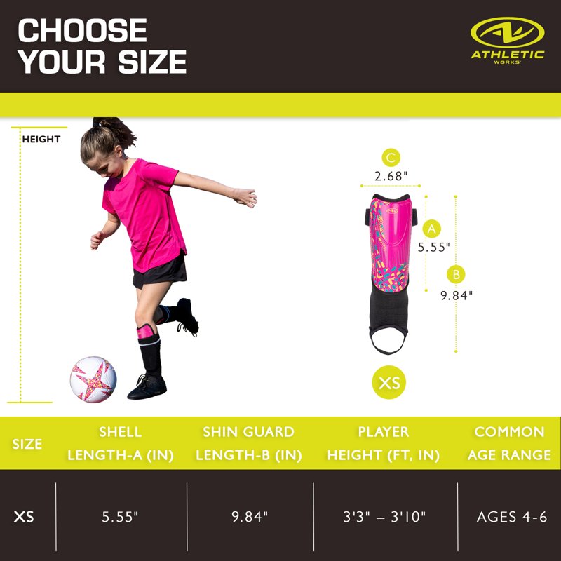 Athletic Works XS Kids Soccer Shin Guards - Pink/Black, PP Shell, Adjustable