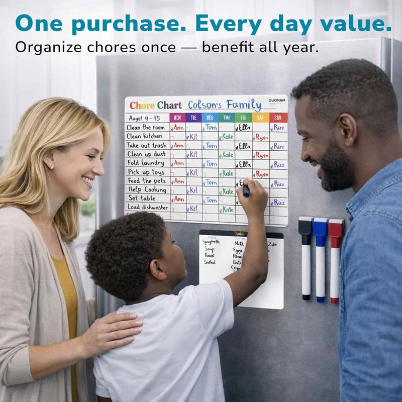 Quokka Magnetic Chore Chart for Kids at Home – Gift Reward Visual Schedule Chart – Dry Erase Weekly Planner (Variation: Basic)