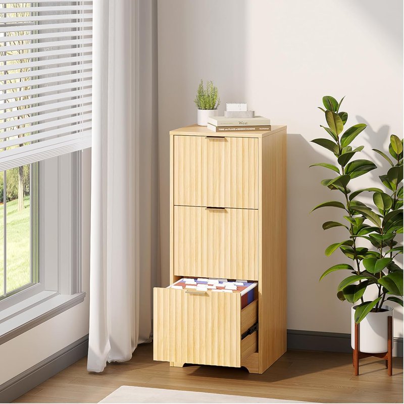 Modern 3-Drawer Wood File Cabinet for Letter Files - Vertical Storage