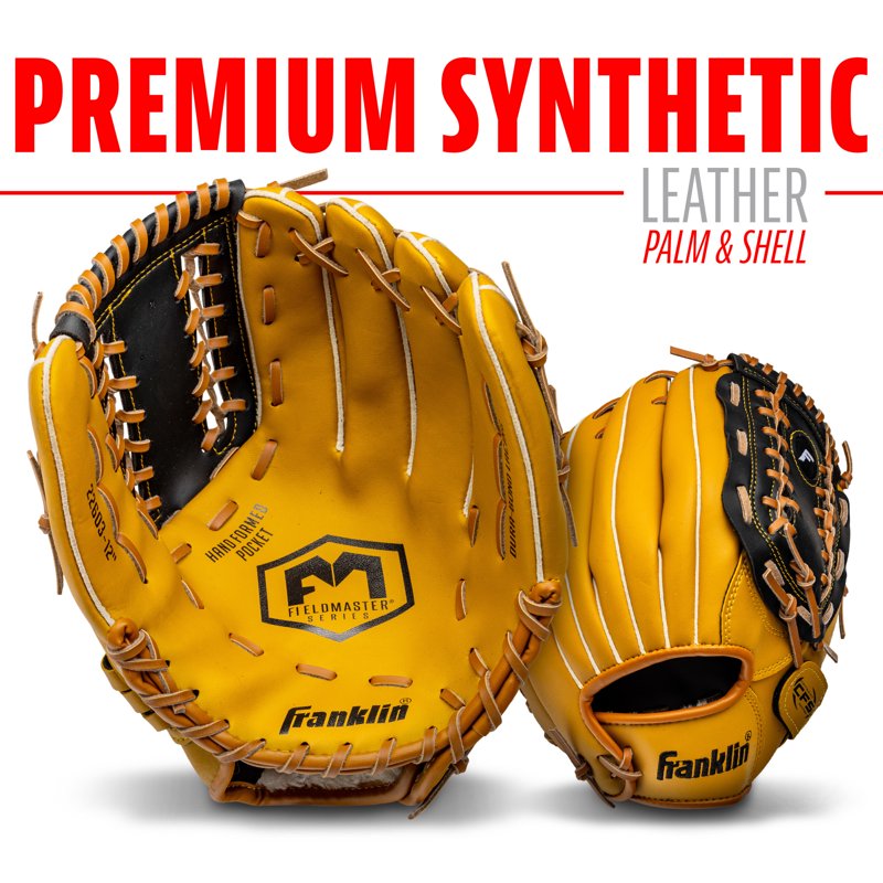 Baseball Softball Glove 12 Inch Fielding Mitt with Adjustable Fit & Durable Synthetic Leather