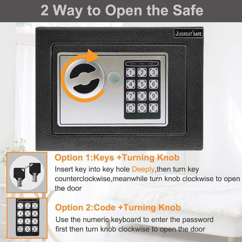 Electronic Digital Safe Box 0.25 Cu Ft Home Office Security Lock with Keypad