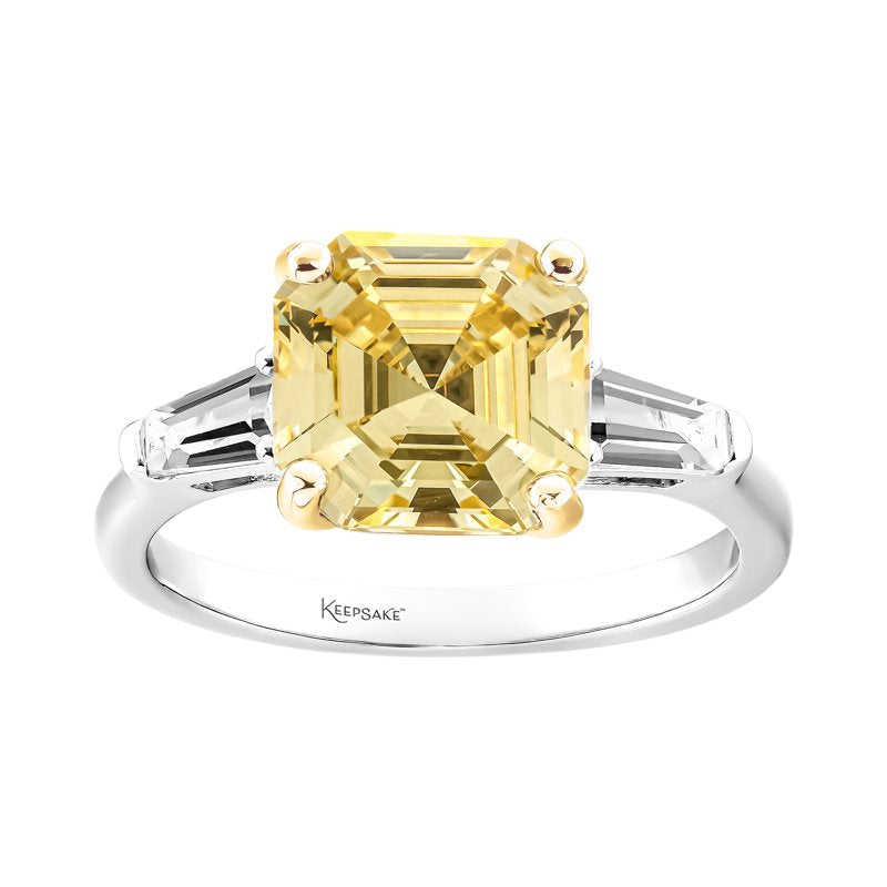 Sterling Silver Engagement Ring with Yellow Simulated Diamond & White Sapphire - Adjustable Sizes