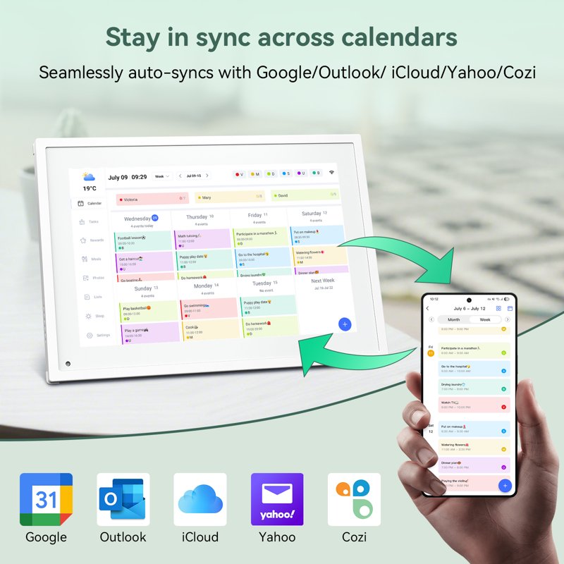 10.1 Inch Digital Calendar with Touchscreen Family Organizer and Photo Frame