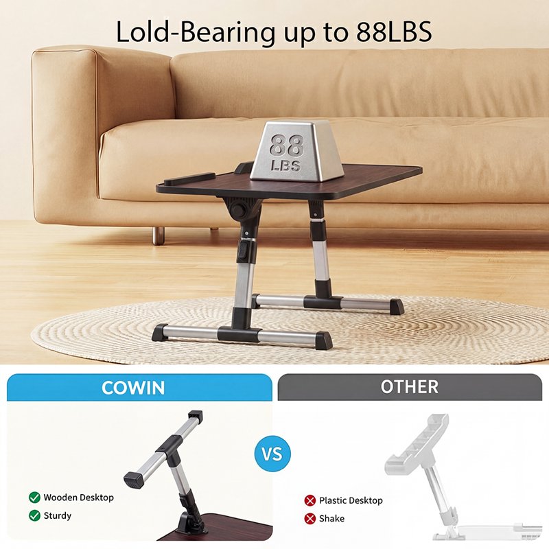Cowin Adjustable Laptop Desk Table 20.5 x 11.82 in Walnut - Foldable Lap Desk