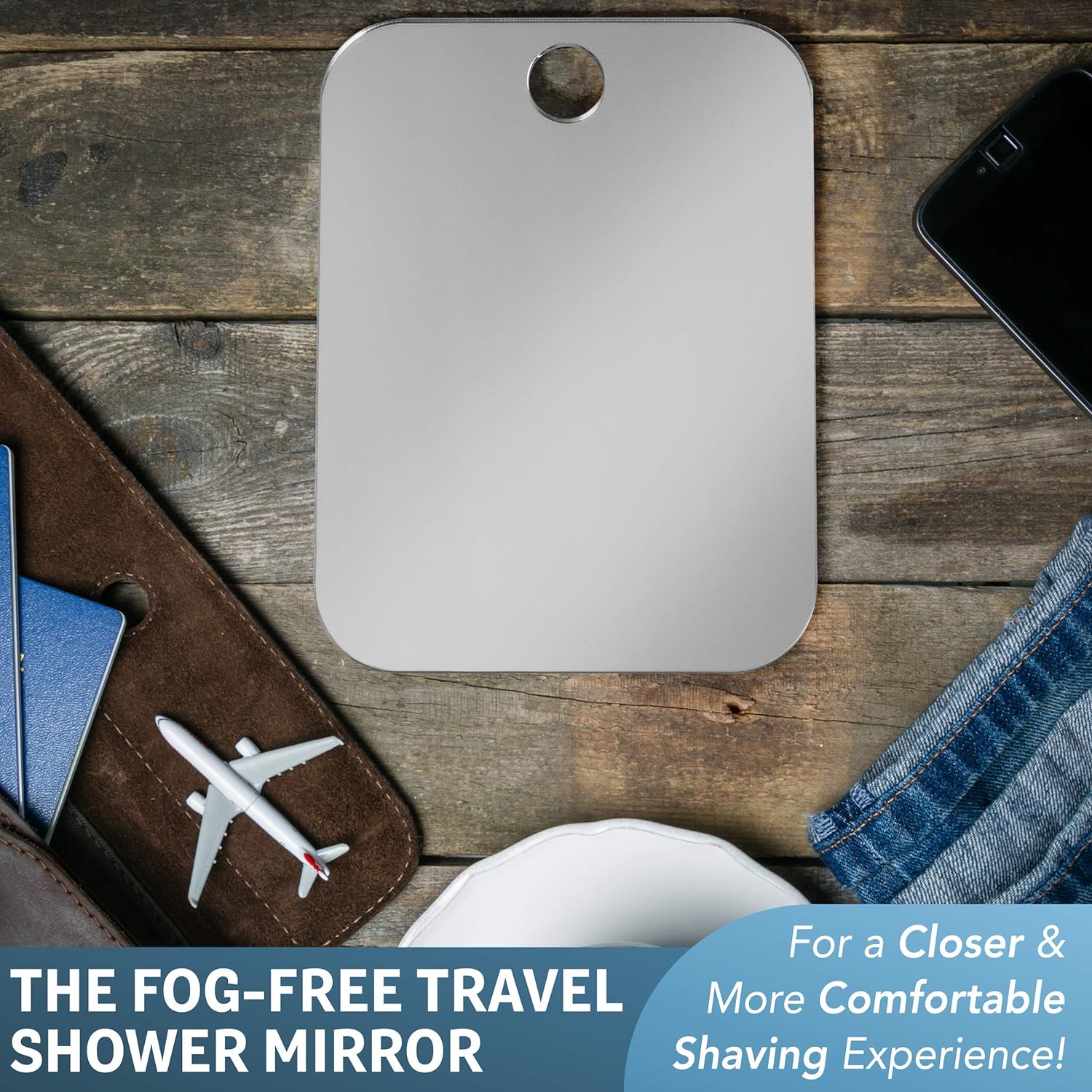 Shave Well Travel Anti-Fog Shaving Mirror | Portable Fogless Hanging Bathroom Shower Mirror with Handheld Option for Men and Women | Includes Long-Lasting Reusable Suction for Wall