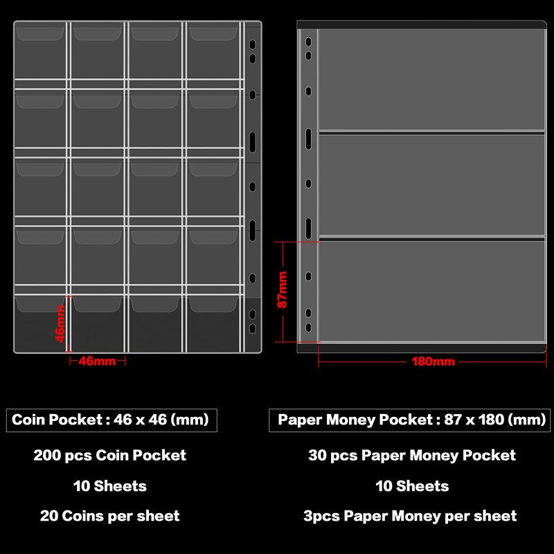 Coin Collection Album Holder with 200 Pockets & Paper Money Display Case