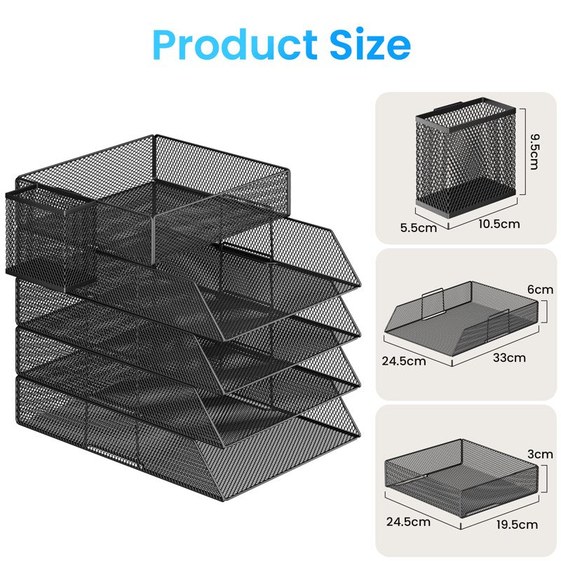 5-Tier Mesh Desk Organizer with Pen Holder - Office Document and Mail Sorter