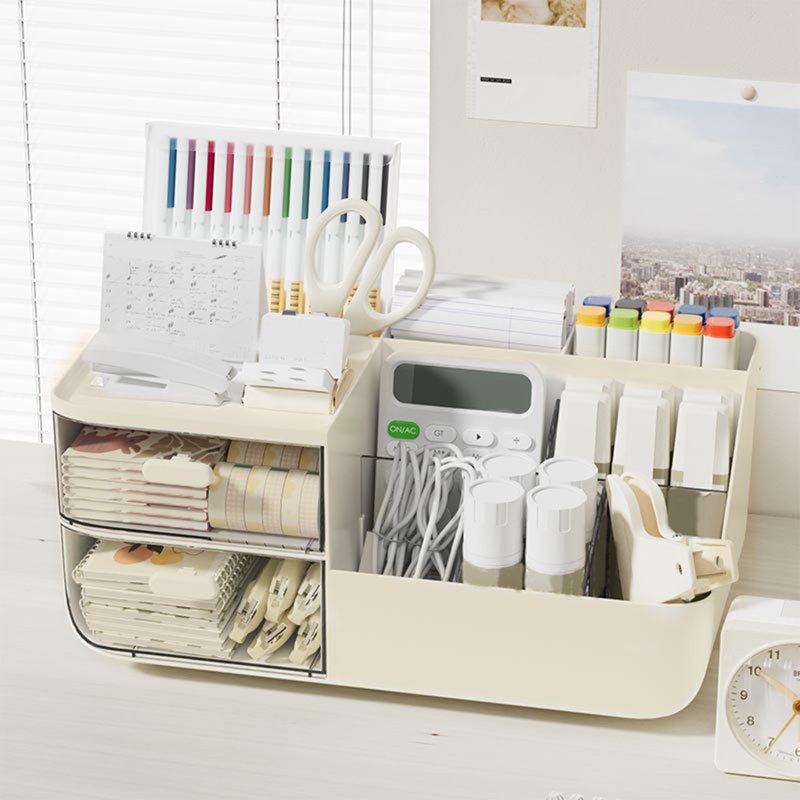 Desk Organizer with 2 Drawers, Multi-Functional Desktop Storage for Office & Home