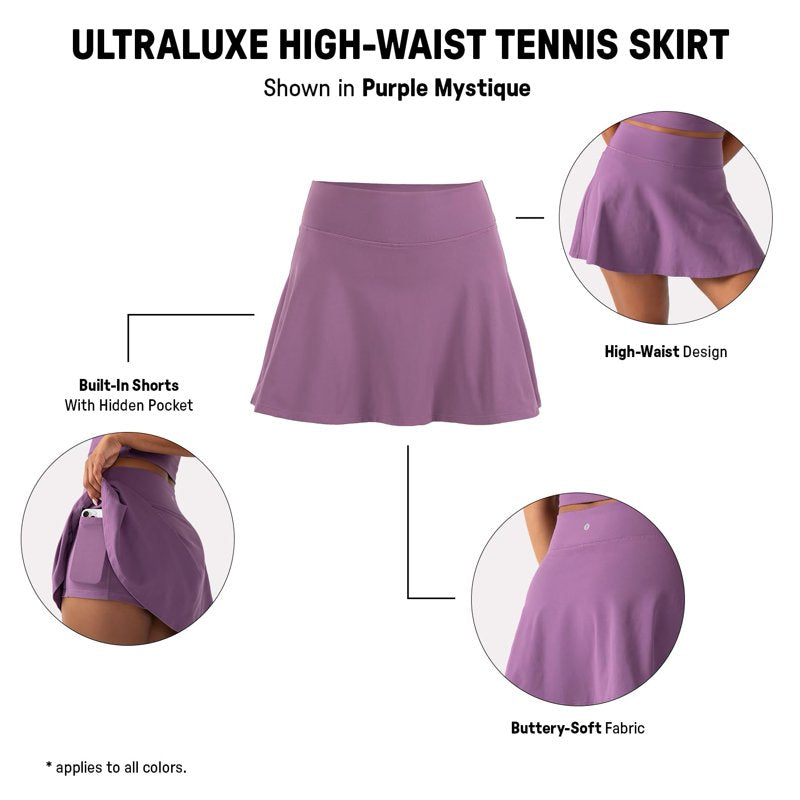 Women's High-Waist Tennis Skirt with Built-In Shorts - Moisture-Wicking Activewear
