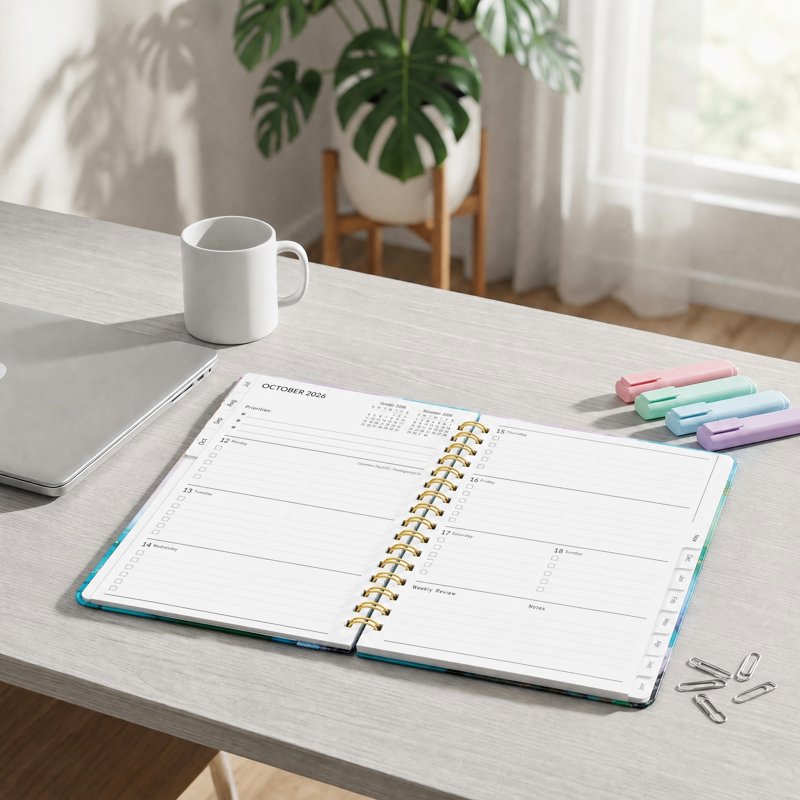 Academic Planner 2026-2027 Weekly & Monthly Organizer with Tabs - Cyan Marble