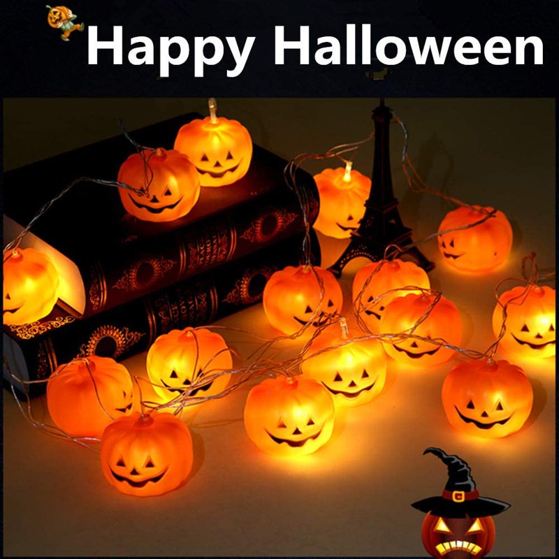 Halloween Pumpkin String Lights - 40 LED Bulbs, Indoor & Outdoor Decoration, 8 Modes, Battery Operated