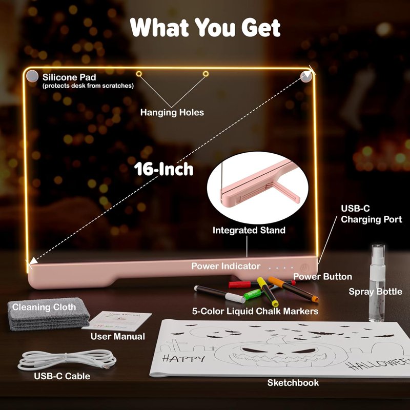 Rechargeable LED Drawing Board Toy with Neon Colors and Markers for Kids & Adults