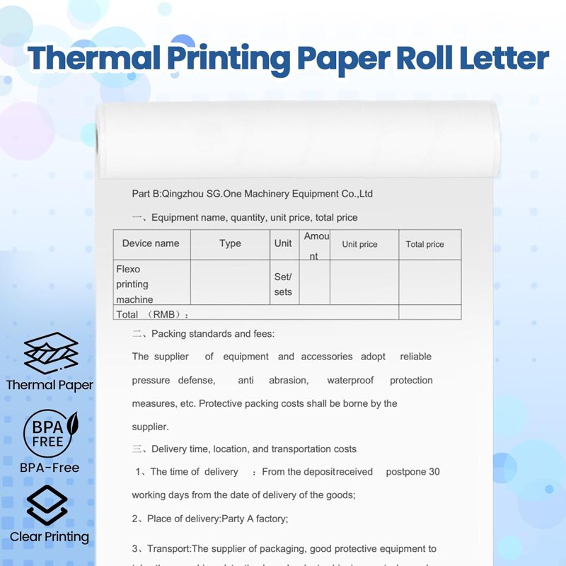 Thermal Paper Rolls 8.5x11 US Letter for Portable Printers - BPA-Free, Long-Lasting, 2 Rolls