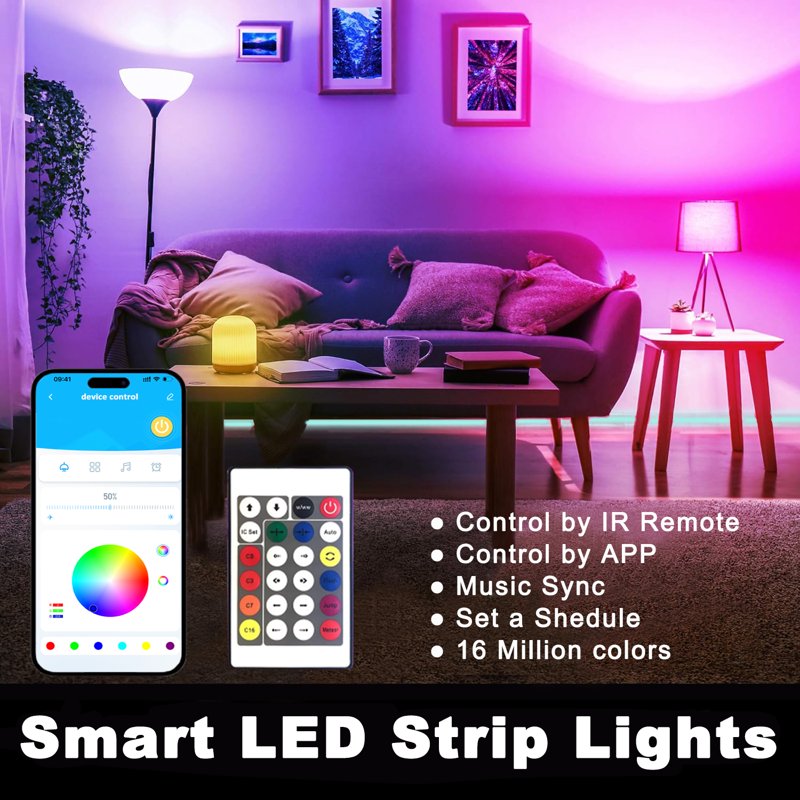 130ft RGB LED Strip Lights with Remote & App Control for Indoor Decor