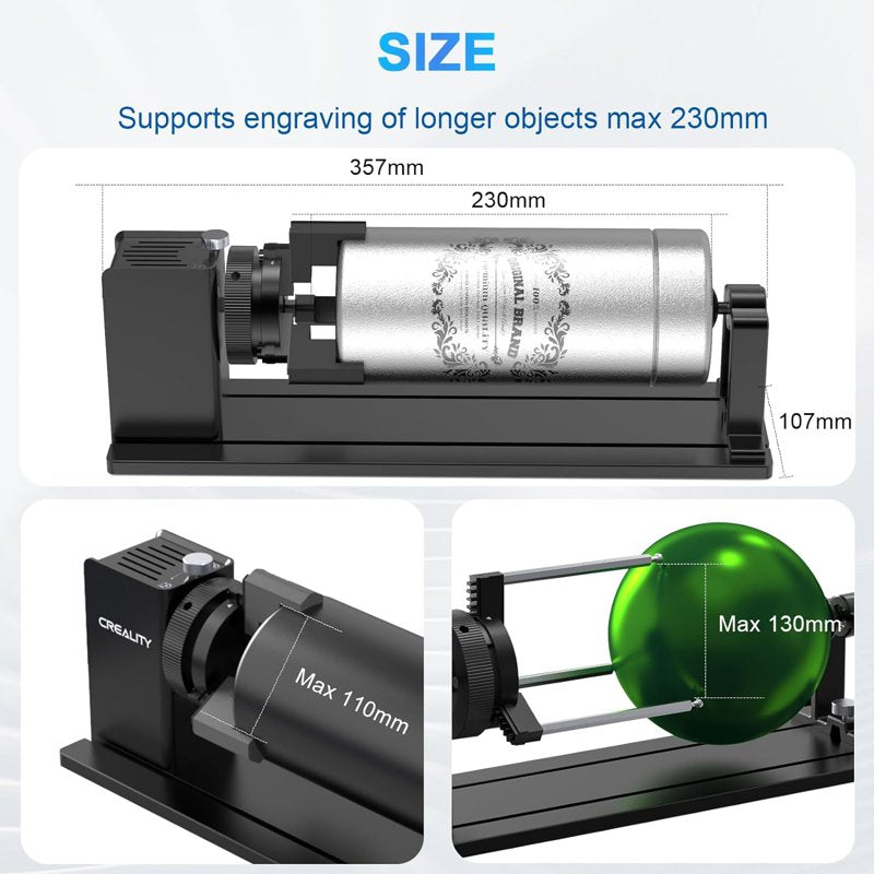 Laser Engraving Rotary Chuck Kit for Cylindrical Objects - 360° Rotation, Adjustable Jaws