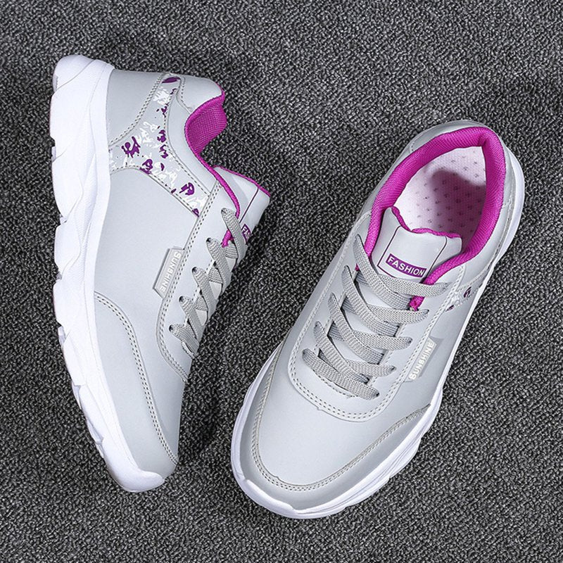 Women’s Lace-Up Leather Sneakers - Non-Slip Athletic Comfort Shoes