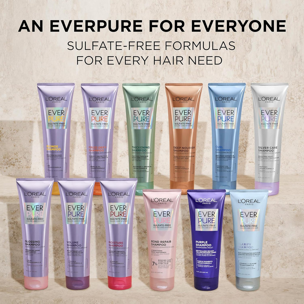 L'Oreal Paris EverPure Silver Care Sulfate Free Conditioner, Brightening and Nourishing Hair Care for Gray and Silver Hair, Vegan Formula with Peptides, 8.5 Fl Oz