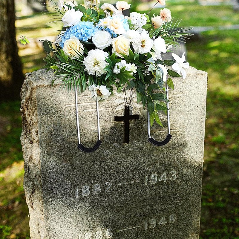 Headstone Flower Saddles with Foam - 12-inch Metal Grave Wreath Holders for Cemetery Decoration