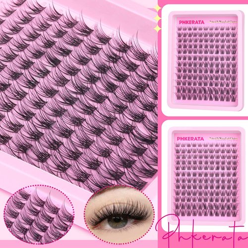 PHKERATA Wispy Lash Clusters Invisible Band Eyelash Clusters Natural Lashes Clusters 120 pcs C Curl Cluster Eyelash Extensions Ultra Thin Clear Band Individual Lashes at Home, 8-16mm