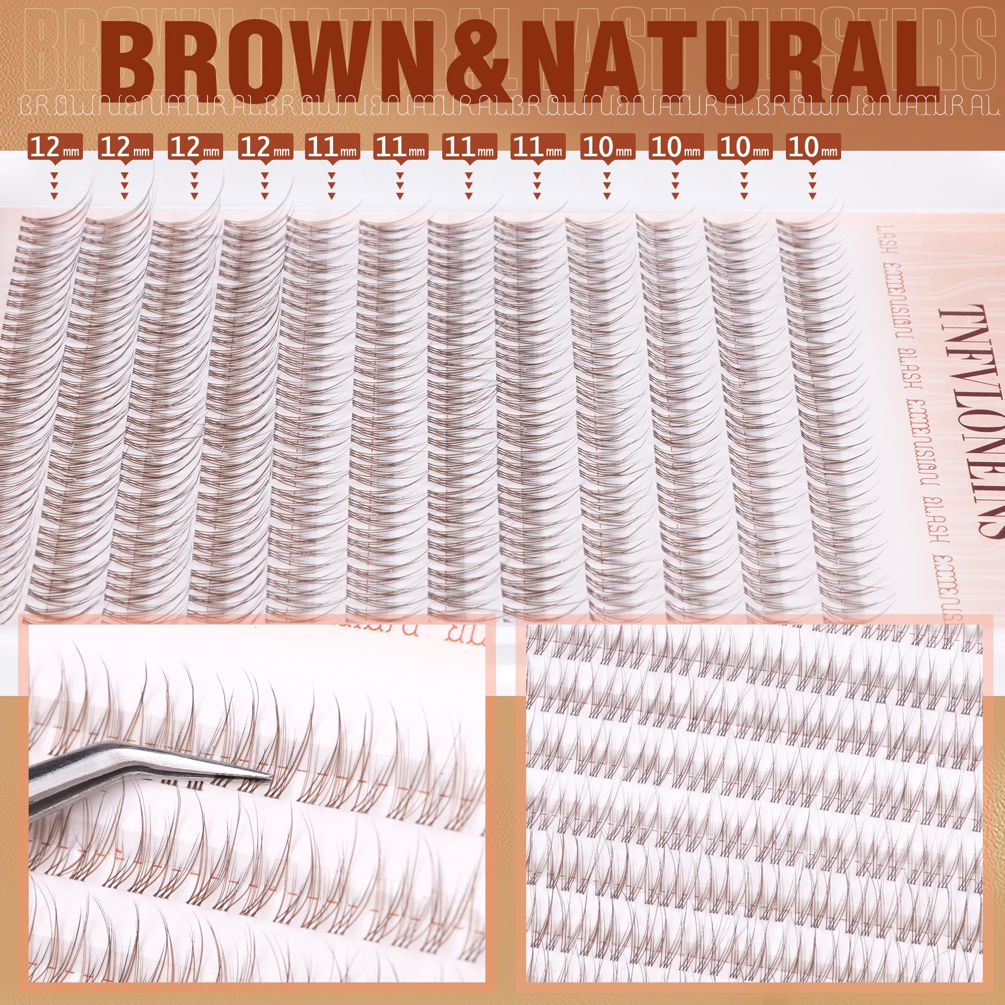 TNFVLONEINS Brown Lash Clusters Natural Cluster Eyelash Extensions Wispy Individual Lashes Extension 10-12MM Short Eyelash Clusters Natural Look CC Curl DIY Lash Extension