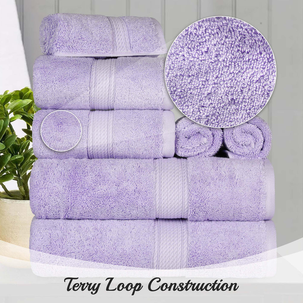 SUPERIOR Egyptian Cotton Pile 9 Piece Towel Set, Includes 3 Bath, 3 Hand, 3 Face Towels/Washcloths, Ultra Soft Luxury Towels, Thick Plush Essentials, Guest Bath, Spa, Hotel Bathroom, Purple