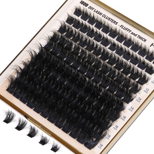 Eyelash Extension Kit Thick Lash Clusters Kit 10-18mm Fluffy Clusters Lashes 180D Individual Eyelashes Kit with Lash Bond, Lash Remover, Lash Applicator DIY Lash Extension by Focipeysa (180D-D Curl)