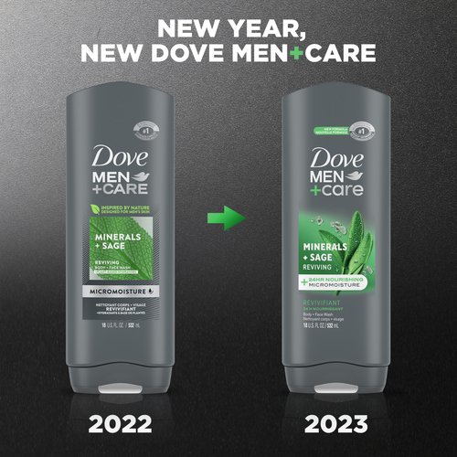 Dove Men+Care Body Wash Mineral + Sage 4 Count for Men's Skin Care Effectively Washes Away Bacteria While Nourishing Your Skin 18 oz