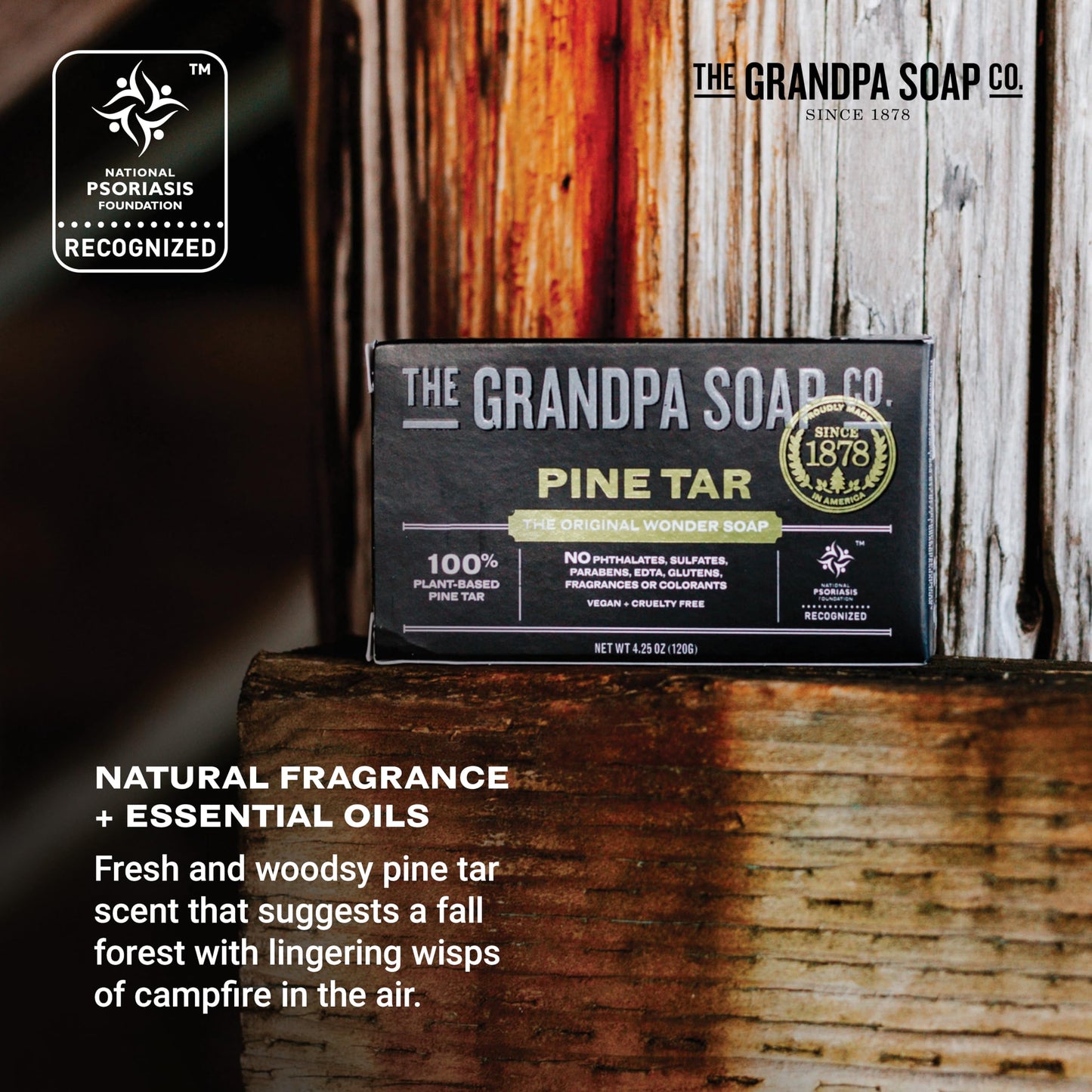 The Grandpa Soap Company Pine Tar Bar Soap for Men- Made With Pine Tar Oil, 3 in 1 Cleanser Deodorizer and Moisturizer, Dermatologist Tested, Safe for Sensitive Skin, 3.25 Oz, 6 Pack