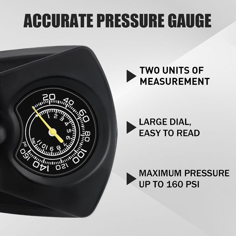 Portable Foot Pump with Gauge - 160 PSI Bicycle & Sports Ball Inflator