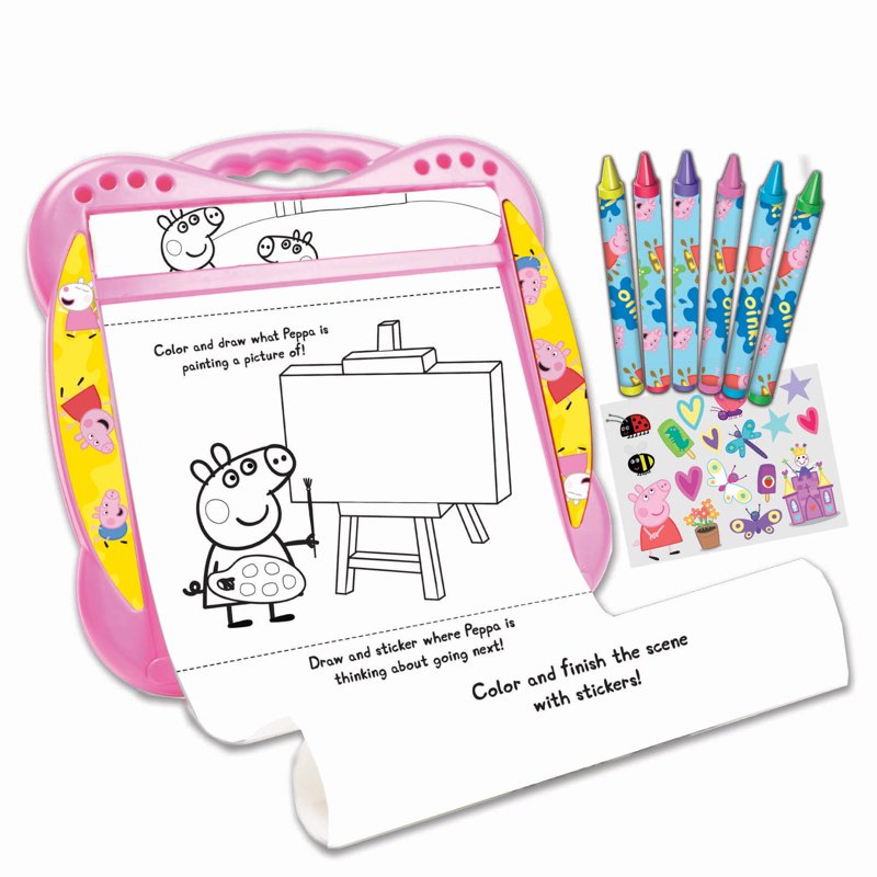 Peppa Pig Roll Desk Activity Set with 25 Feet Coloring Paper, Crayons & Puffy Stickers